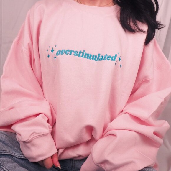 Overstimulated Crewneck Sweatshirt in Pink - Picture 1 of 5